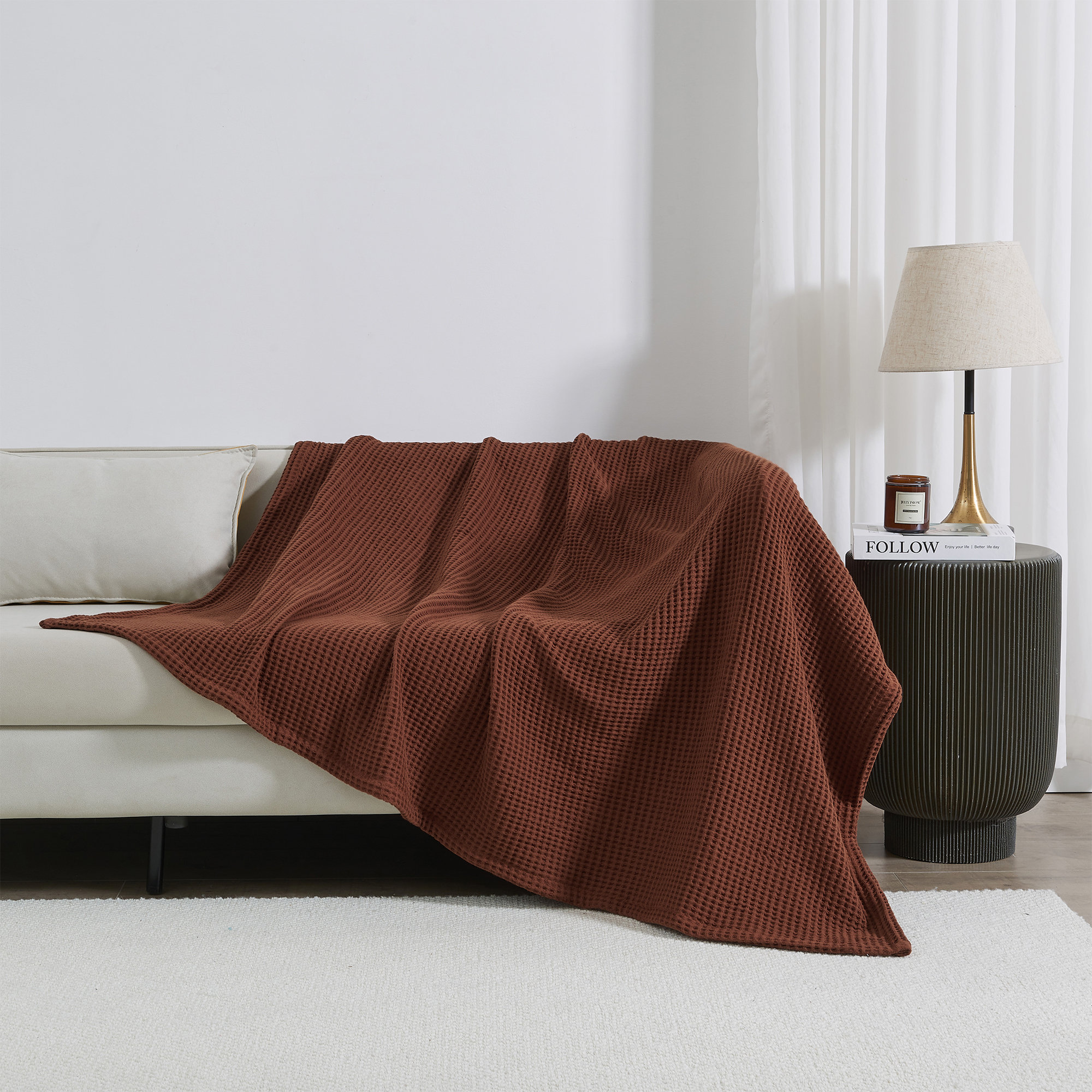 100% Cotton Waffle Weave Blanket, Navy, King