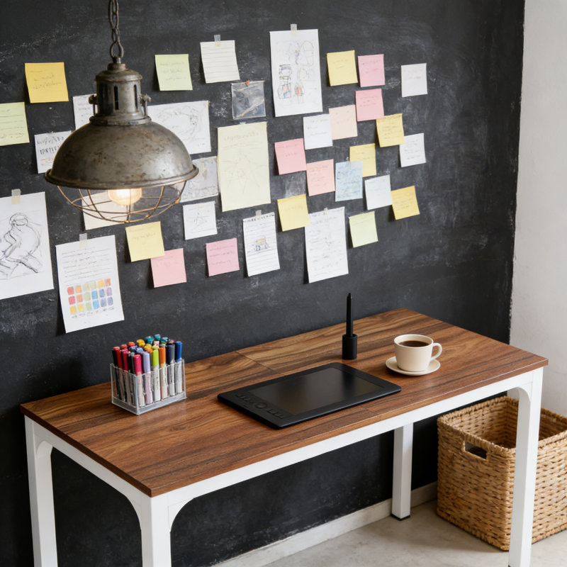 Rectangular Computer Desk With Wood Brown Top And White Metal Base For Home Work Area, Brown/White