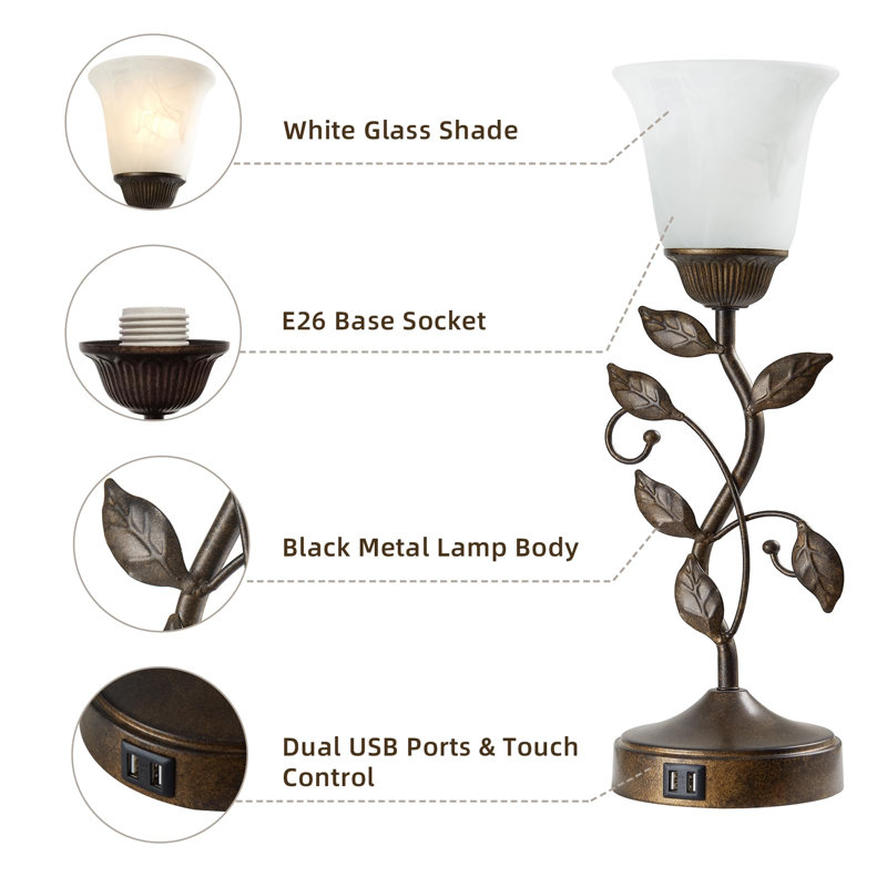 Lampe torchère USB en métal Rhines, Laiton rétro