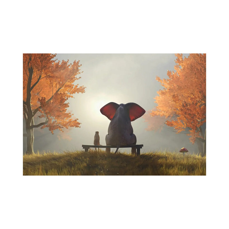 «Elephant and Dog Sit in the Autumn Garden II», impression sur toile tendue, H 8 po x l 12 po x P 0,75 po