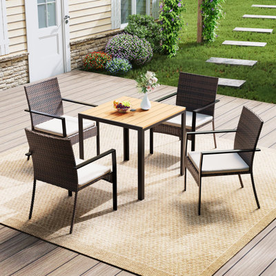 Ensemble repas de patio 5 pièces, table d'extérieur en osier et chaises