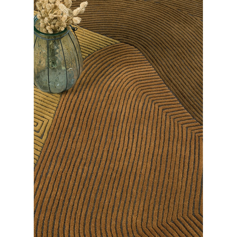 Tumulus Hand Tufted Wool Area Rug in Saffron/Yellow/Brown, Novelty 7'8" x 7'10"