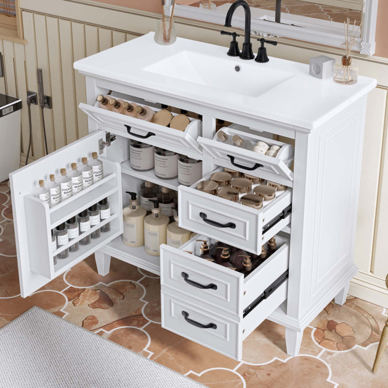Meuble-lavabo 36 po avec comptoir en céramique, Blanc