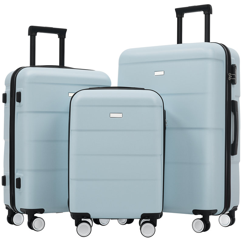 Ensemble de bagages 3 pièces Hardshell avec roues pivotantes et verrouillage par mot de passe, Light Blue