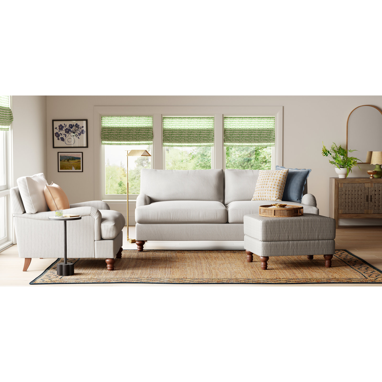 Walters 82'' Upholstered Sofa, Cruise Adrift Striped Basketweave