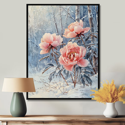 Hiver, pivoines glacées dans la forêt II - pivoines, art mural