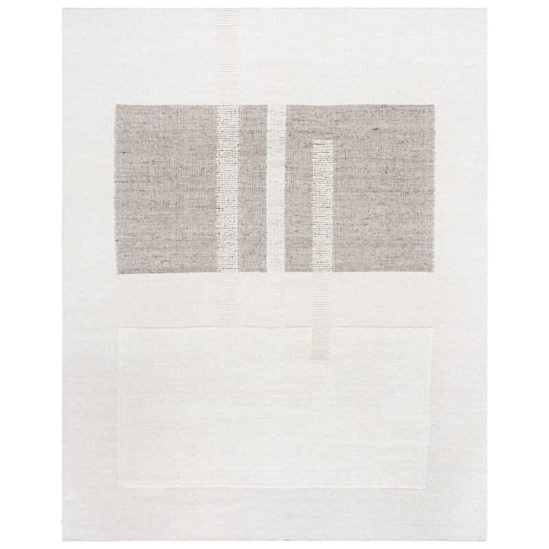 Amalah Hand Woven Wool/Recycled Cotton Geometric Rug in Ivory/Beige, Rectangle 8' x 10'