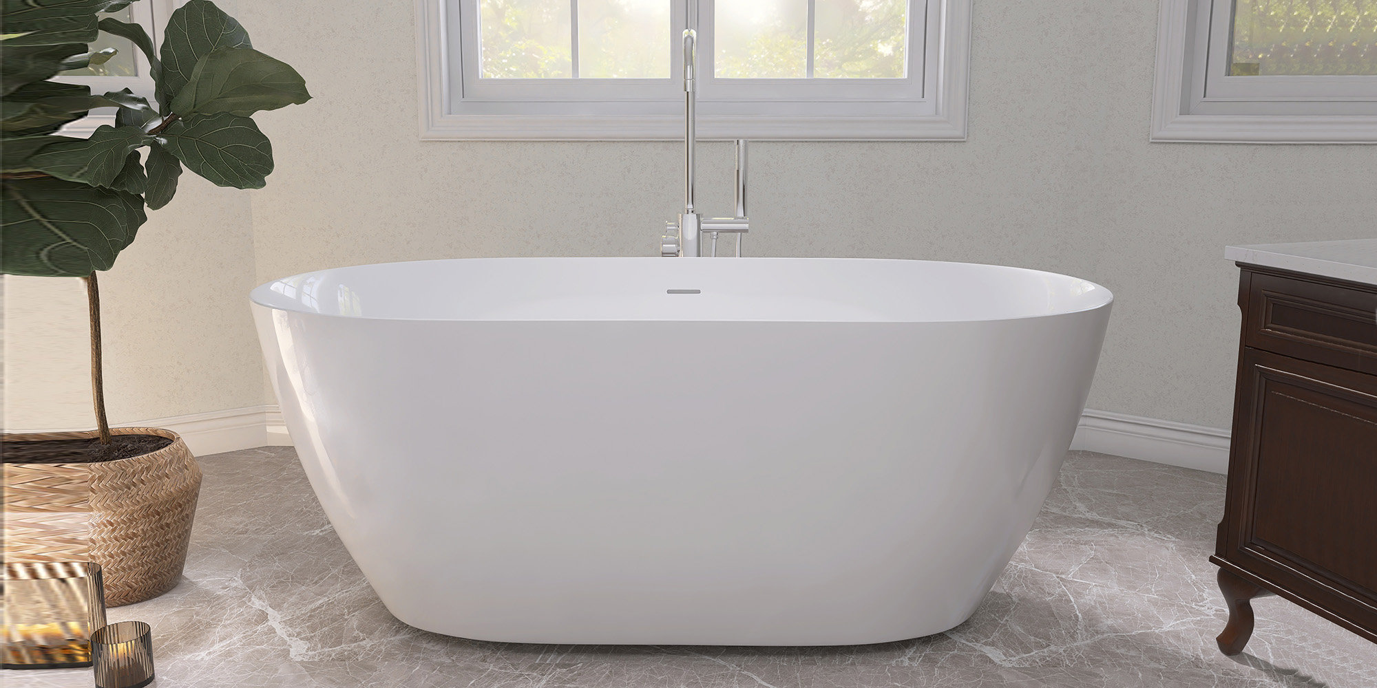 ZEAFIVE 51'' x 27.5'' Freestanding Soaking Acrylic Bathtub Modern Stand