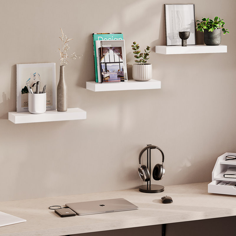 Sydney 16" W x 6" D Floating Shelves Set with Invisible Wall Mount Brackets, White
