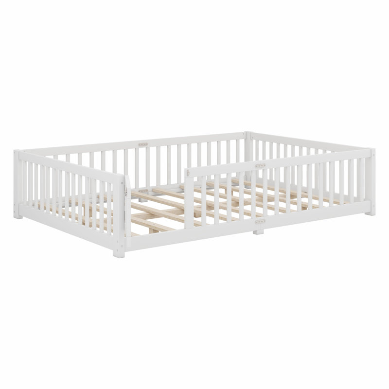 Lit au sol avec garde-corps et porte de sécurité, Blanc, Grand