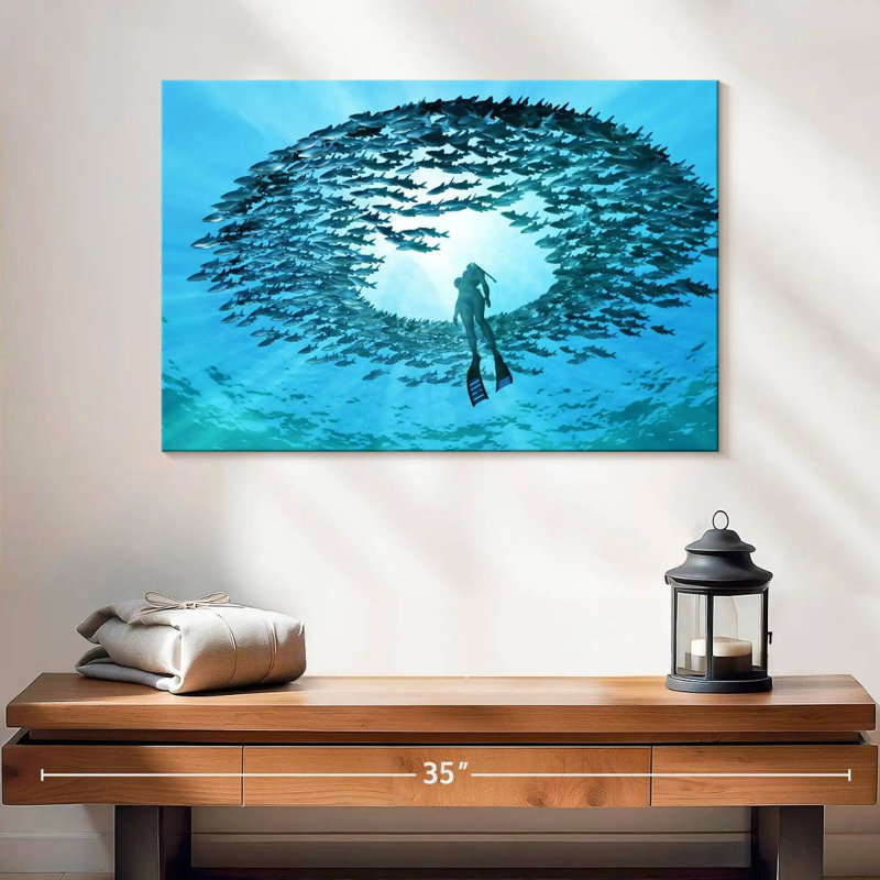 Senne Diving With Fishes, 16" H x 24" W