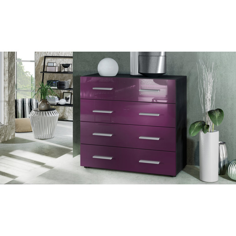 Mazur 76cm W 4 - Drawer Chest of Drawers, Black/Blackberry
