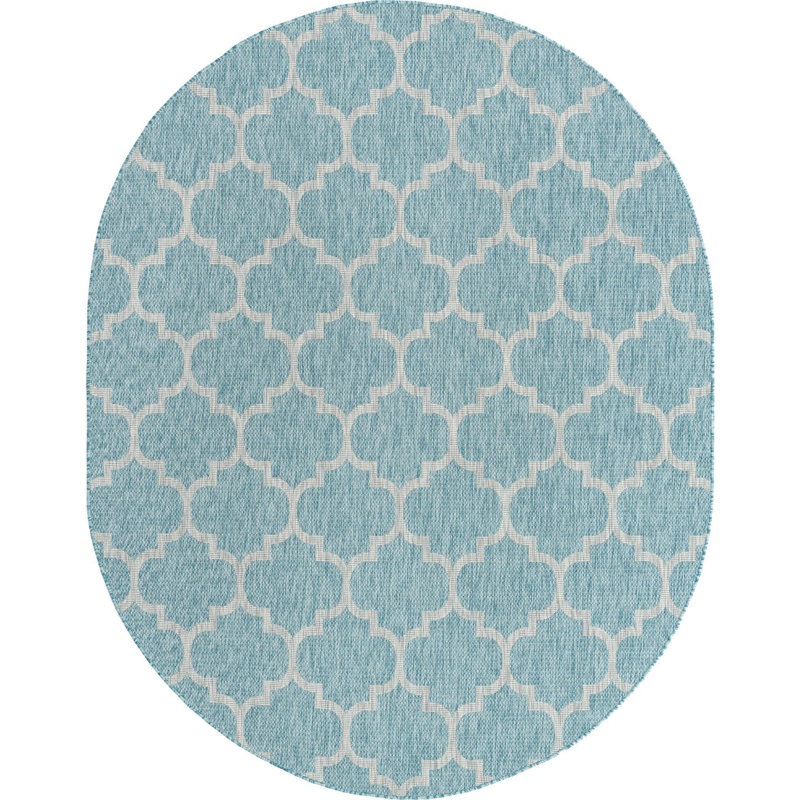 Outdoor Preen Area Rug Blue Green Color, Oval 7'10" x 10'