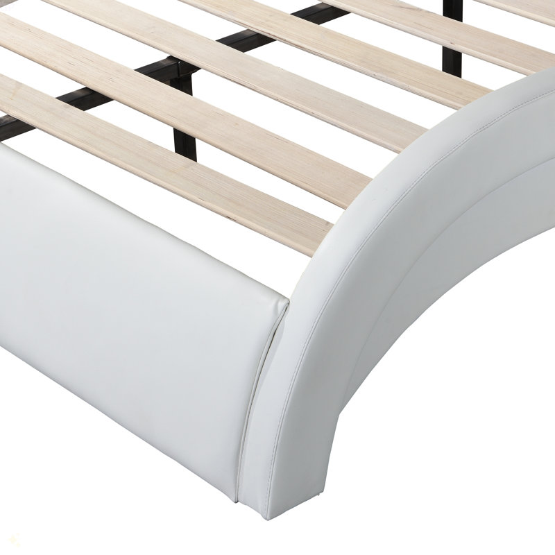 Faux Leather Upholstered Platform Bed Frame With Led Lighting ,Bluetooth Connection To Play Music Control,Backrest Vibration Massage,Curve Design, Wood Slat Support