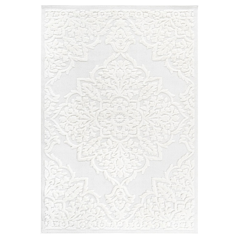 High-low Pile Cream Runner - Geometric Pattern For Entryway & Bedroom Side Decor, Rectangle 6'7" x 7'9"