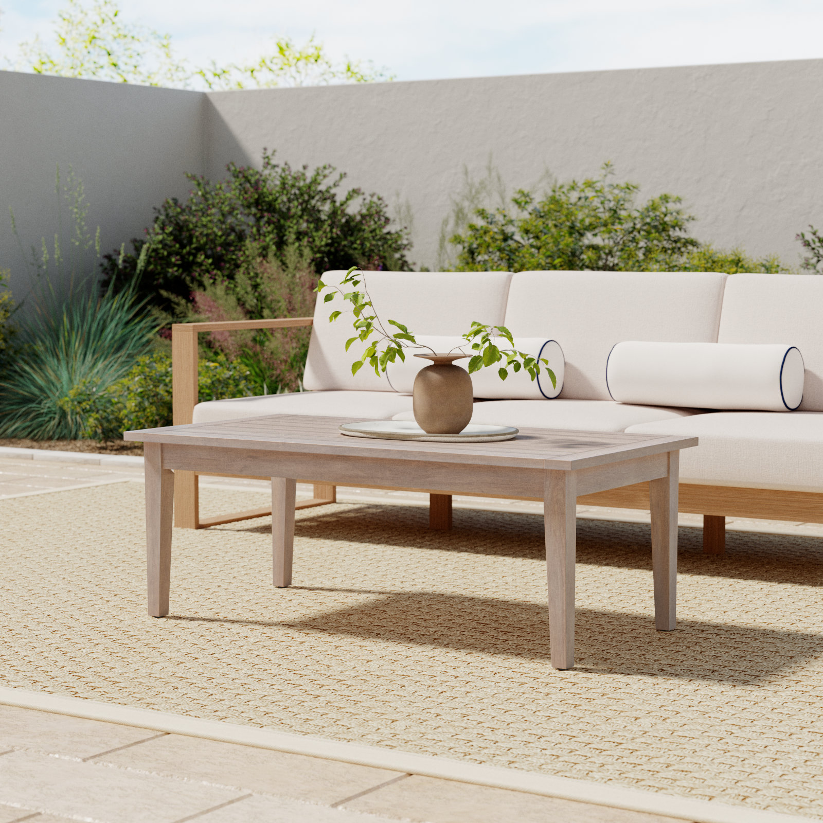 Amina Outdoor Acacia Rectangular Coffee Table