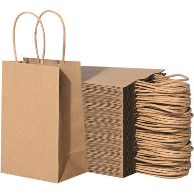 Petits sacs-cadeaux en papier kraft avec poignées, 5,25 po x 3,25 po x 8 po, brun