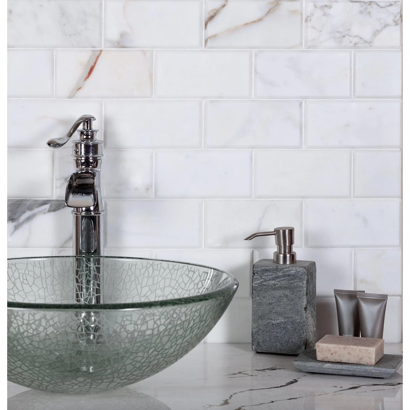 3" X 6" Beveled Marble Subway Tile, White