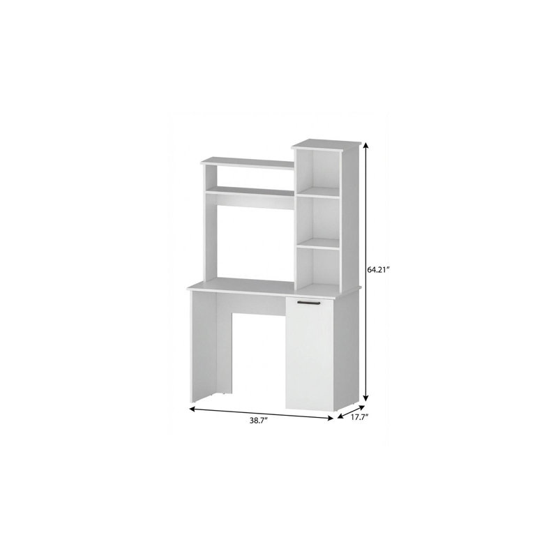 39" White Computer Desk With Hutch
