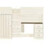 Lit mezzanine en bois beige avec bureau, garde-robe et rangement