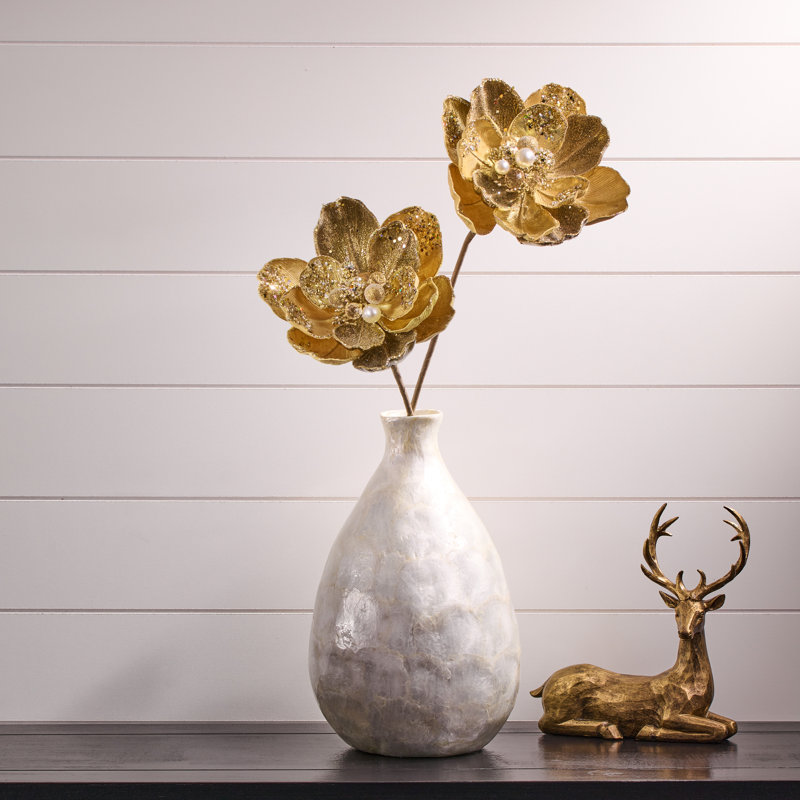 Tige de magnolia incrustée glacée 24 po 24 po, Champagne