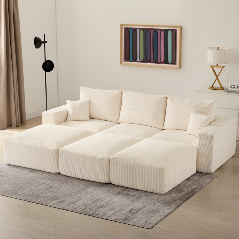 Canapé modulaire sans assemblage de 113 po Boneless, Velours côtelé beige
