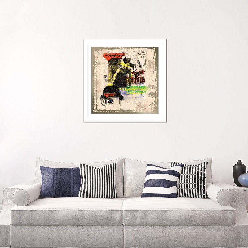 Horloge rouille de chat noir mécanique - reproduction d'art murale - papier d'art encadré, 24" x 24", Framed Paper, White