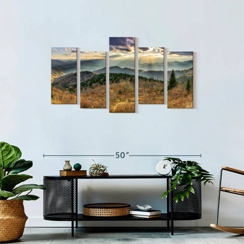 Impression sur toile 5 pièces, parc national des Great Smoky Mountains, H 24 po x l 49 po x P 1,25 po