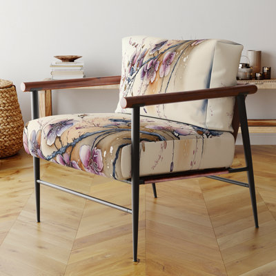 Chaise d'appoint rose et prune cerisier en fleurs I - Velours rembourré Paysages