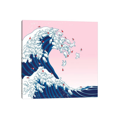 Christmas Llama Great Waves In Pink by Big Nose Work - Wrapped Canvas Print