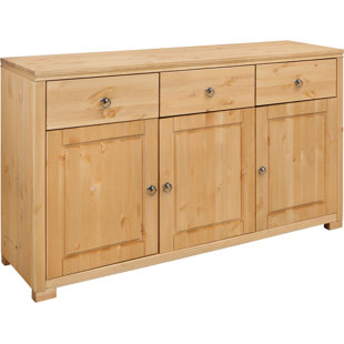 148 Cm Wide 3 Drawer Pine Solid Wood Sideboard