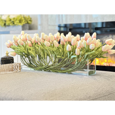 100 Modern Long Real Touch Tulips Arrangement Artificial Faux Table Centerpiece