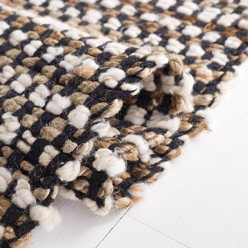 Gabino Geometric Handmade Flatweave Area Rug in Black/Ivory, Rectangle 3' x 5'