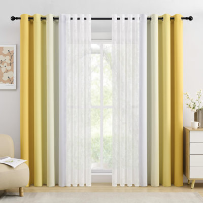 Ensemble de 4 rideaux occultants ombrés mélangés et assortis - 2 pièces de dentelle diaphane et 2 rideaux obscurcissants obscurcissant pour la chambre à coucher dans le salon 
