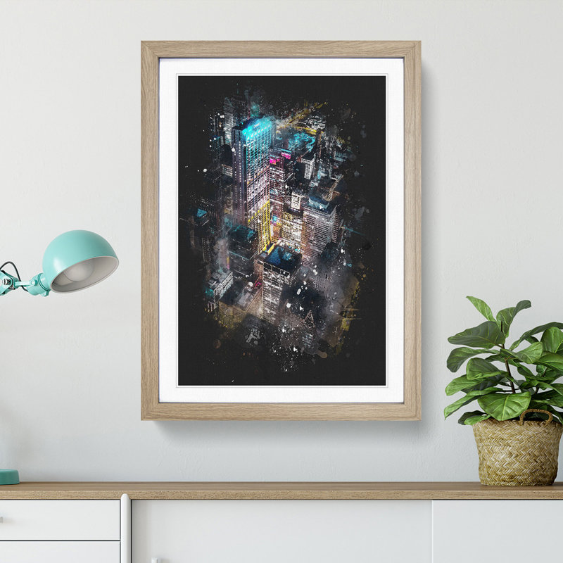 Lights of Chicago City - Picture Frame Graphic Art Print, Oak Framed, 33cm H x 24cm W x 2cm D