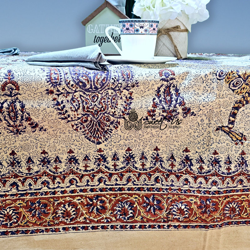Merl Rectangle Floral Cotton Tablecloth