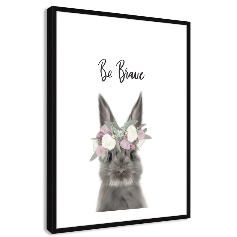 Le lapin est courage, H 35,5 po x l 25,5 po x P 1,19 po, Cadre boîte à grain de bois noir