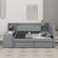 Lit de jour simple tapissier avec tiroirs, tablettes, armoires rabattables et table d'appoint-1845014451