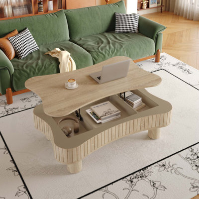 Table basse à plateau relevable pour salon avec rangement caché