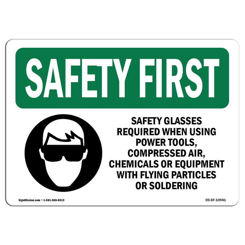 Lunettes de sécurité requises avec panneau en aluminium 12 x 18, H 12 po x l 18 po x P 0,1 po
