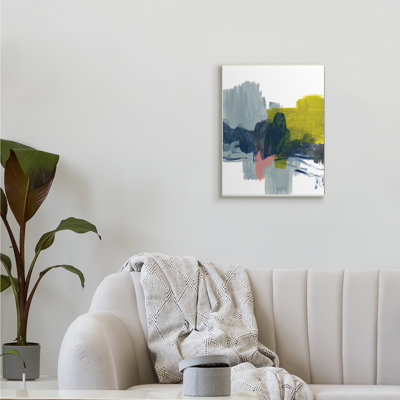 Vif abstrait coups de pinceau bleu gris jaune par Bronwyn Baker - Peinture