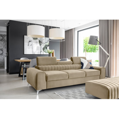 Laurence 3-Seater Velvet Sleeper Sofa with Pull-Out Bed – Beige