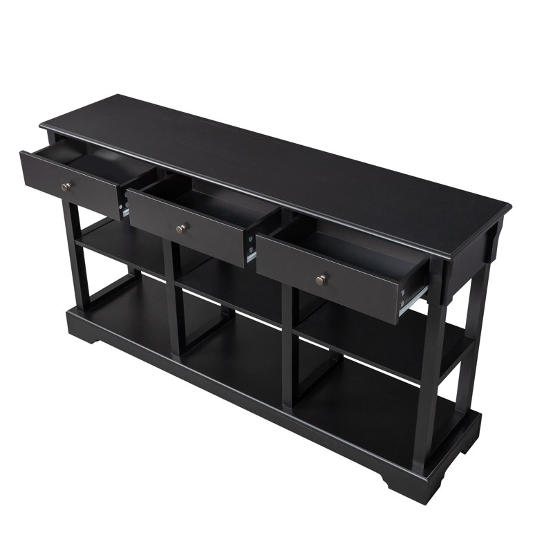 Console Stable - Buffet rétro noir avec grand tiroir et tablette de rangement pour les essentiels de la maison