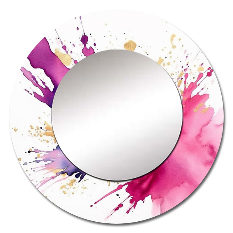 Mauve et rose Strokes VII - miroir mural décoratif Fractals, miroir rond moderne, impression d'art en métal, 29 po x 29 po