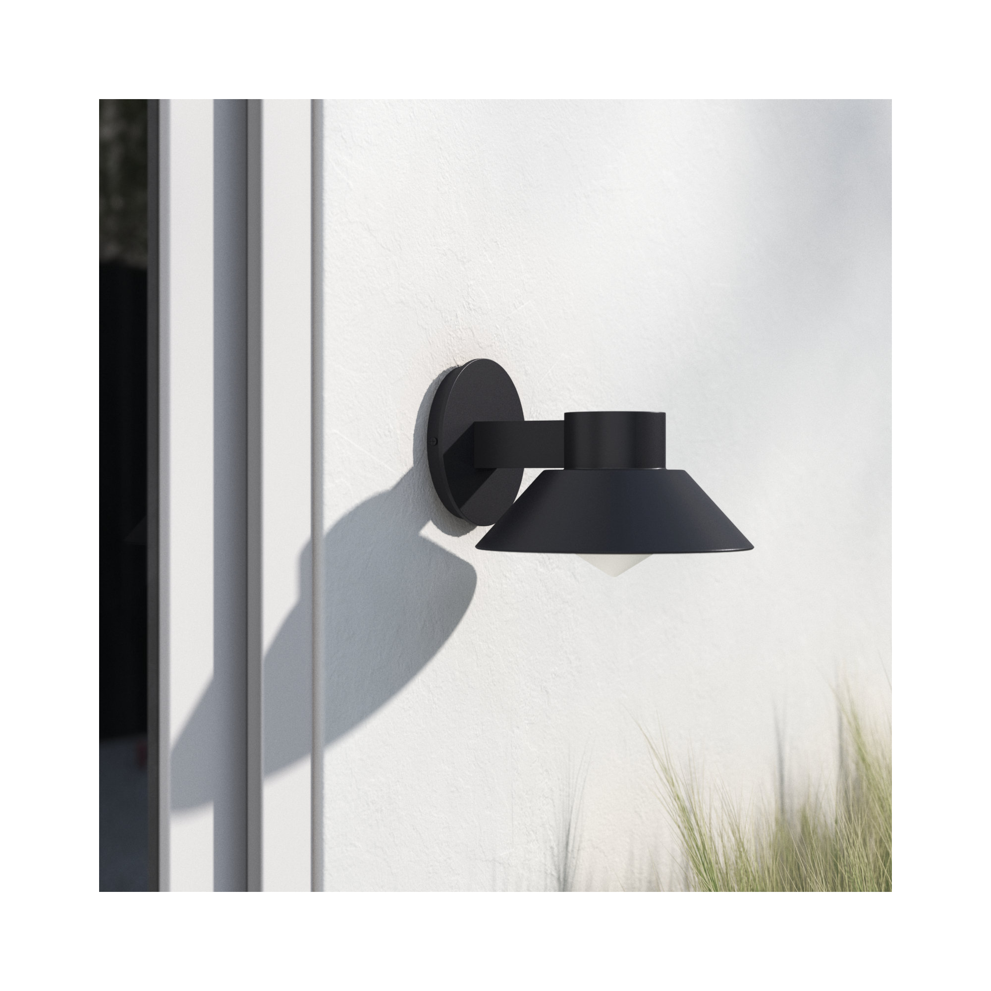 Erikson LED Frosted Outdoor Armed Sconce, 8'' H x 10" W x 11" D, Black