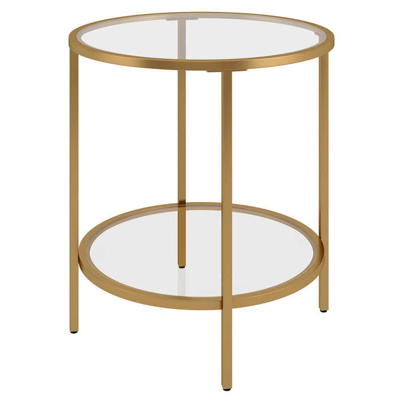 Glass Top End Table, Brass