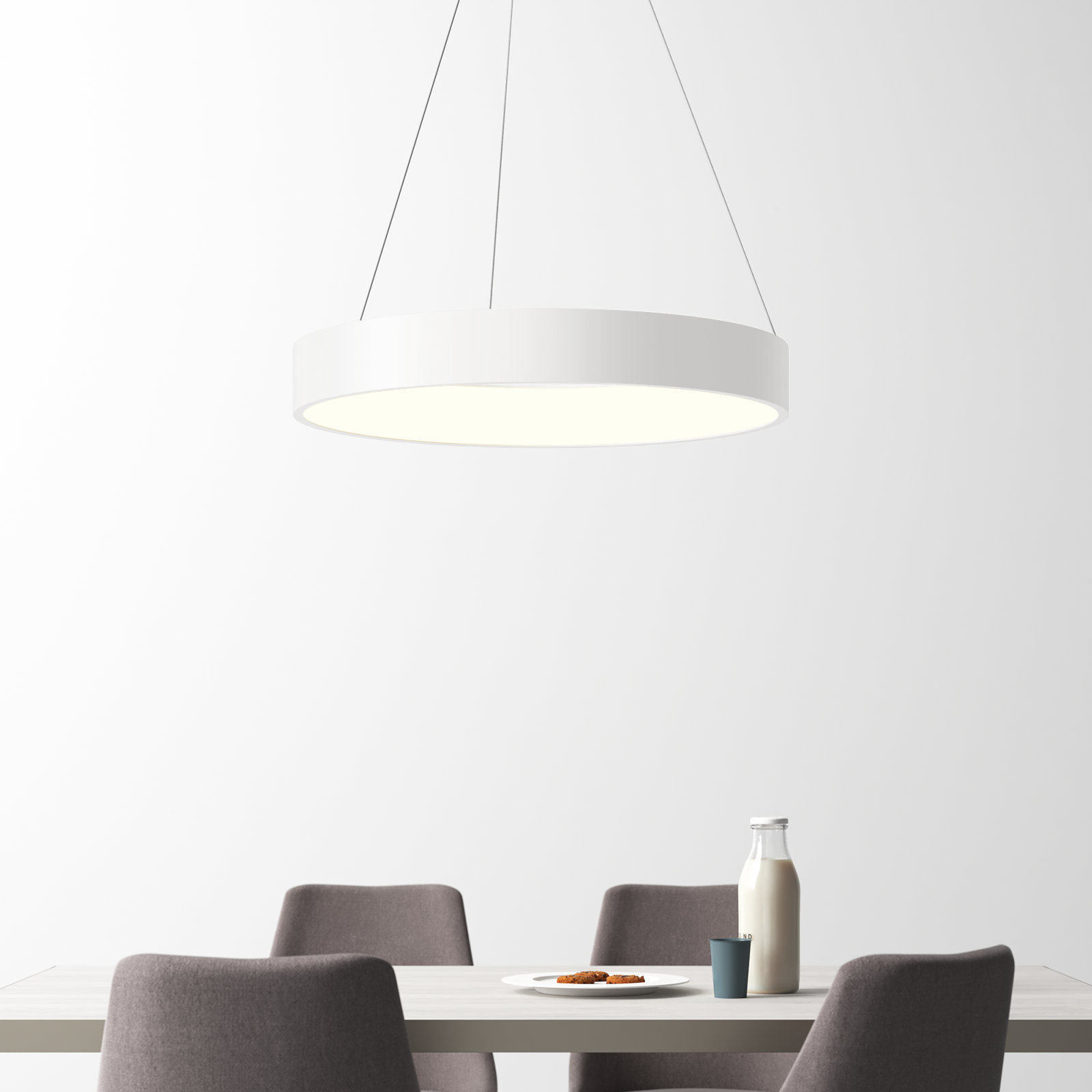 Romain Single Light Acrylic Dimmable LED Pendant, White, 4" H x 32" W x 32" D