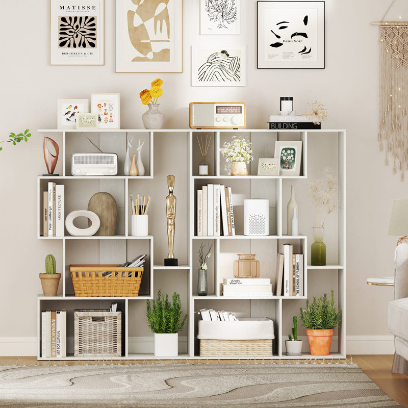 Open-Back Geometric Bookshelf Home 6-Cube Large Bookcase, White