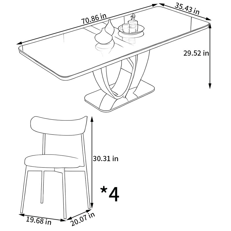 Ensemble de table et de chaises rectangulaires Home Rock, H 29,52 po x L 70,86 po x l 35,43 po