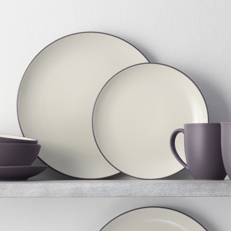 Plum and White Ceramic 16-Piece Square Dinnerware Set